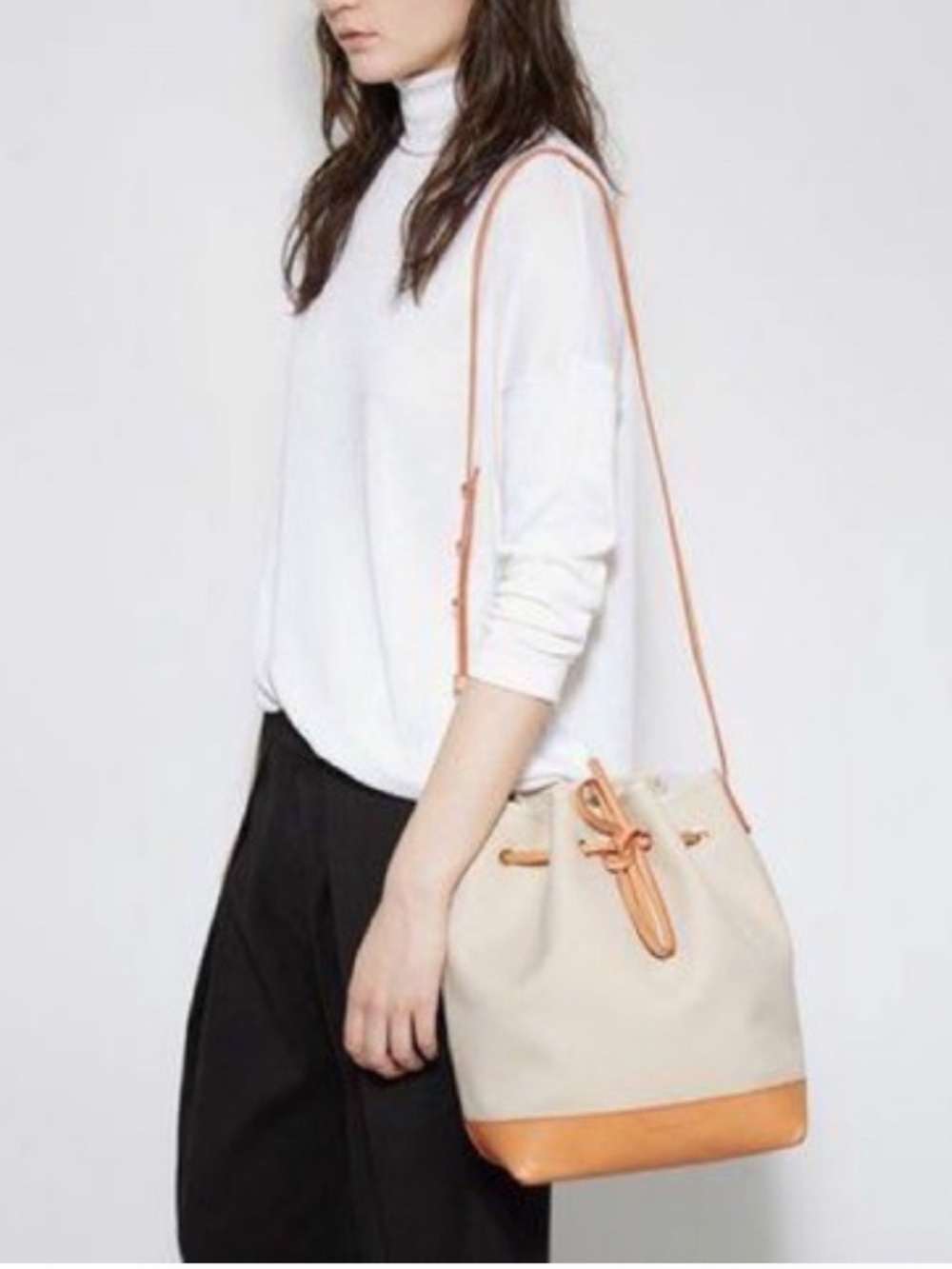 MANSUR GAVRIEL Crยeam Canvas/Leather Large Bucket Bag